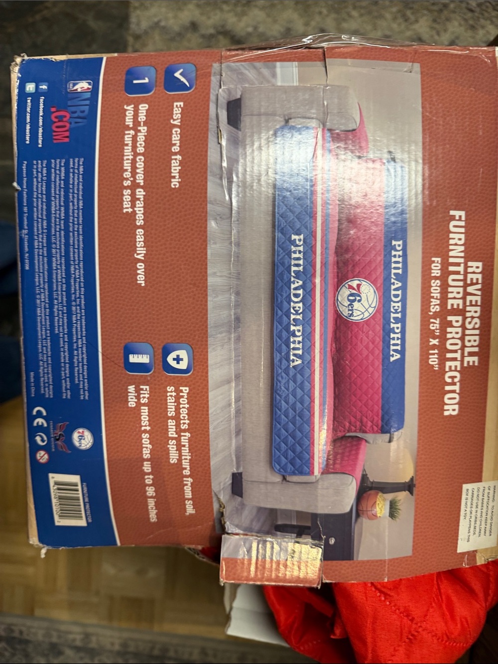 NBA Philadelphia Reversible Sofa Protector - Blue & Pink